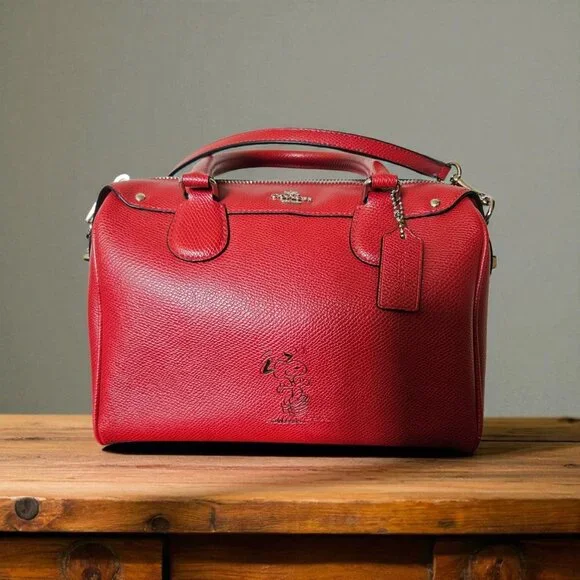 Coach x Peanuts Snoopy Mini Bennett Satchel Red F37272 NWOT Leather Bag - Picture 7 of 16